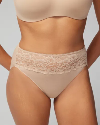 Soma Women's No Show Cotton Blend High-leg Panty With Lace In Nude Size Large |  Vanishing Edge Panti