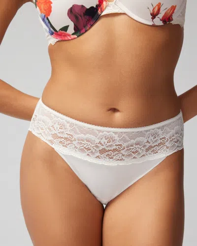 Soma Women's No Show Cotton Blend Hipster Panty With Lace In Ivory Size Xl |  Vanishing Edge Panties
