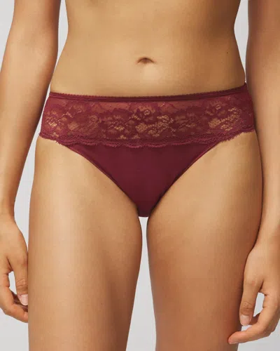 Soma Women's No Show Cotton Blend With Lace Hipster Underwear In Vermillion Size Xl |  Vanishing Edge