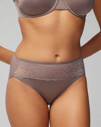 Soma Vanishing Edge Microfiber With Lace High Leg In Dark Nude