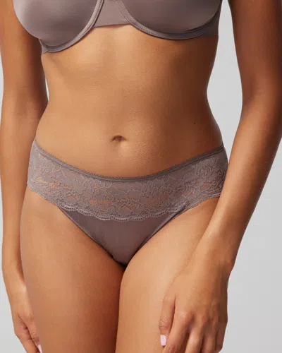 Soma Vanishing Edge Microfiber With Lace Hipster In Dark Nude