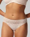 Soma Vanishing Edge Microfiber With Lace Hipster In Light Nude