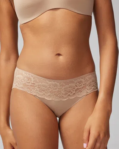 Soma Vanishing Edge Microfiber With Lace Hipster In Nude