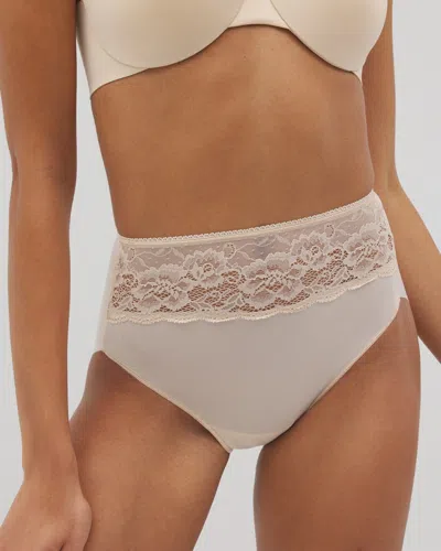 Soma Women's No Show Microfiber Modern Brief Panty With Lace In Light Nude Size 2xl |  Vanishing Edge