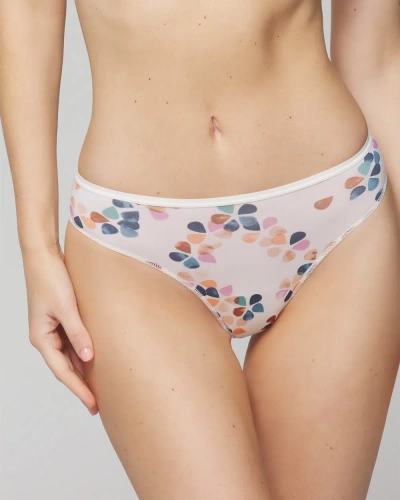 Soma Women's No Show Microfiber Thong Underwear In White Size 2xl |  Vanishing Edge Panties In Mosaic Petals Mini Ivory