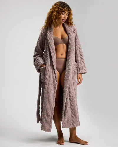 Soma Women's Plush Long Cable Knit Robe In Gray Size Small/medium |  In Smokey Taupe