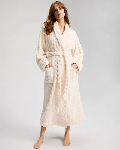 Soma Women's Plush Long Cable Knit Robe In Ivory Size Small/medium |  In Champagne Dreams
