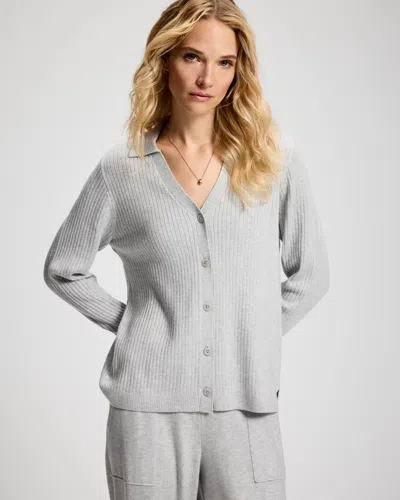 Soma Women's Premier Knit Rib Button-up Top In Gray Size Xs |  In Heather Frost