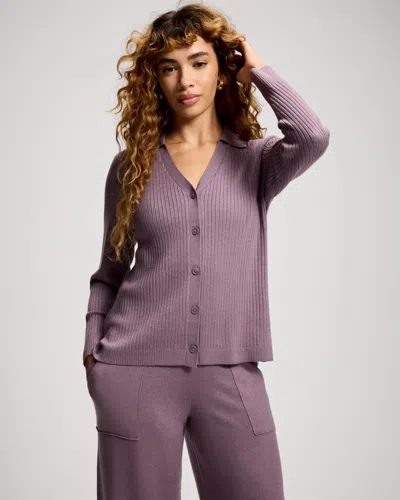 Soma Women's Premier Knit Rib Button-up Top In Purple Size Small |  In Ash Violet