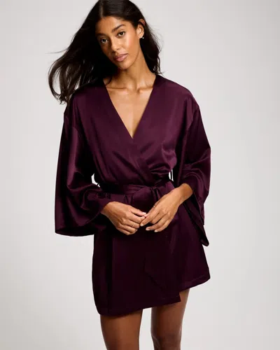 Soma Women's Relaxed Short Silk Robe In Red Size Large/xl |  In Midnight Syrah