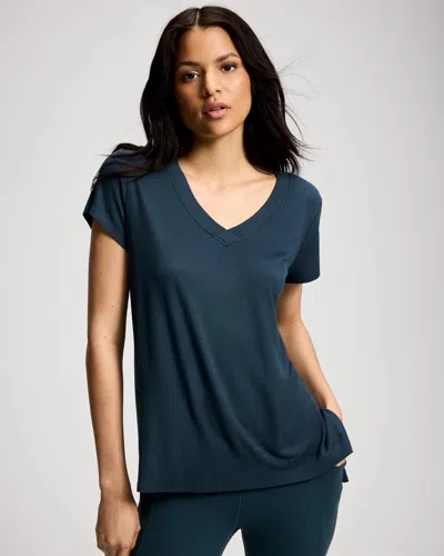 Soma Women's Rib Knit V-neck Tee In Blue Size Medium |  In Oceanic Blue