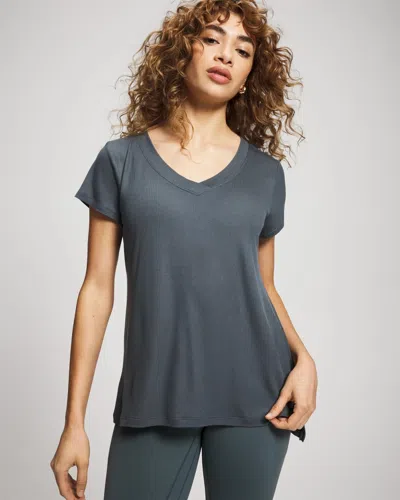 Soma Women's Rib Knit V-neck Tee In Blue Size Small |  In Nocturne Night