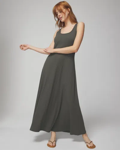 Soma Women's Ribbed Tank Top Maxi Sundress With Built-in Bra In Dark Gray Olive Size Xl |