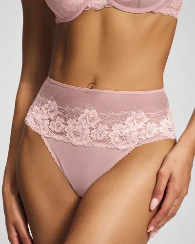 Soma Women's Romantic Lace High-waist Thong Panty In Porcelain Ivory Size Xs |  In Pink/porcelain Cd