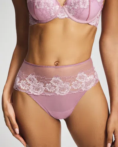 Soma Women's Romantic Lace High-waist Thong Panty In Purple Size Xs |  In Beach Plum/ivory Cd
