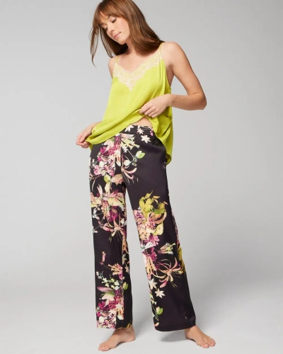 Soma Women's Satin Ankle Pajama Pants In Black Floral Size Small |  In Botanica Bouquet G Black
