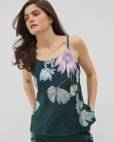 Soma Women's Satin Double Strap Cami Pajama Top In Green Size 2xl |  Mother's Day Pajamas In Haven Botanical P Drk Sea