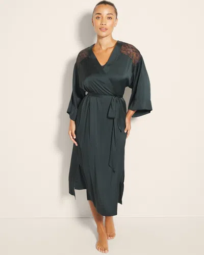 Soma Women's Satin Lace Long Robe In Green Size Large/xl |  In Dark Everglade