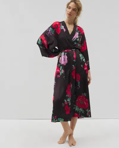 Soma Women's Satin Long Robe In Black Size Large/xl |  In Rhapsody Flora G Black