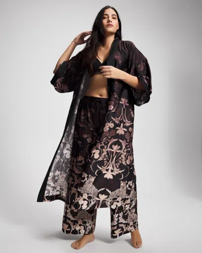 Soma Women's Satin Long Robe In Black Size Small/medium |  In Savanna Damask Bdr