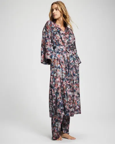 Soma Women's Satin Long Robe In Blue Size Small/medium |  In Petal Mosaic Petrol