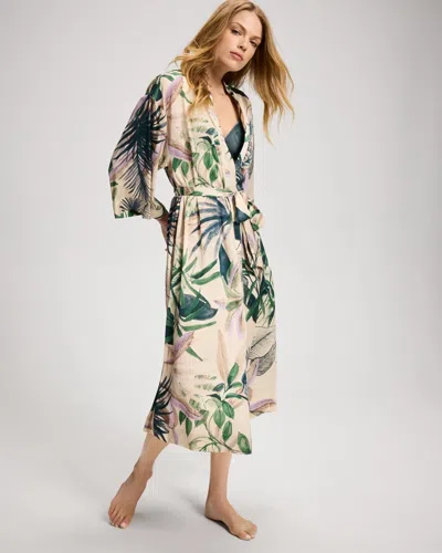 Soma Women's Satin Long Robe In Ivory Size Small/medium |  Getting Ready Robe In Tropical Essence Grand Ws