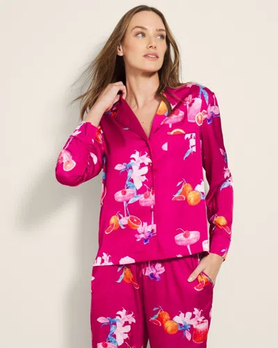 Soma Women's Satin Long Sleeve Notch Collar Pajama Top In Pink Size 2xl |  Pajama Sets In Orange You Glad Pink Cosm