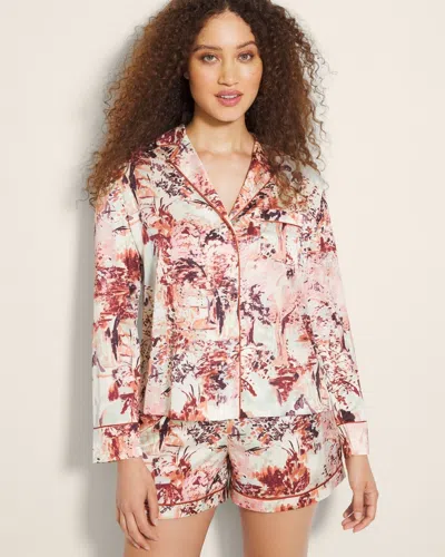 Soma Women's Satin Long Sleeve Notch Collar Pajama Top In Ivory Size 2xl |  Pajama Sets In Walk In The Park M Champ