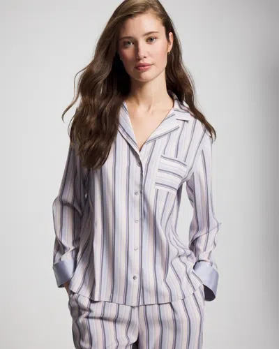 Soma Women's Satin Long-sleeve Pajama Top In Gray Size Xs |  Pajama Sets In Relax Stripe Blue Opal