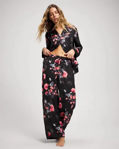 Soma Women's Satin Pajama Pants In Black Size Xs |  Pajama Sets In Floral Dreams Grand Black