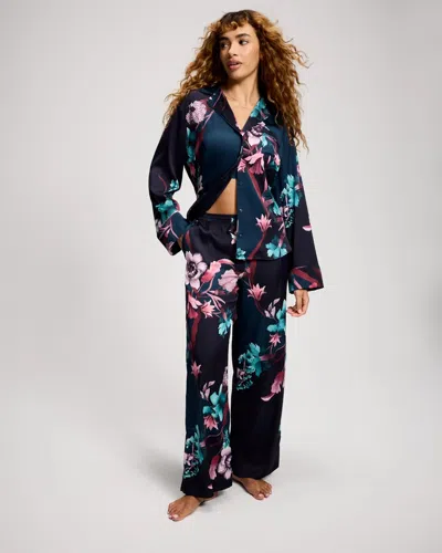Soma Women's Satin Pajama Pants In Blue Size Xs |  Pajama Sets In Florence Floral G Teal
