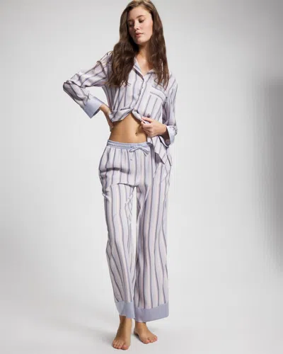 Soma Women's Satin Pajama Pants In Gray Size Medium |  Pajama Sets In Relax Stripe Blue Opal
