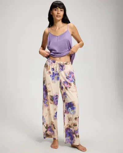 Soma Women's Satin Pajama Pants In Ivory Size Xs |  Pajama Sets In Viola Floral Parchment