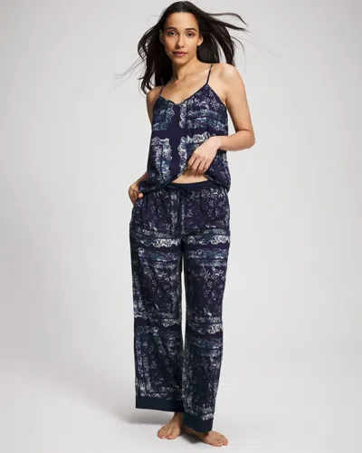 Soma Women's Satin Pajama Pants In Navy Blue Size Xs |  Pajama Sets In Pretty Patchwork Navy