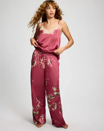 Soma Women's Satin Pajama Pants In Pink Size Xs |  Pajama Sets In Songbird Floral G Rose