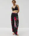 Soma Women's Satin Printed Pajama Pants In Black Size Xl |  Pajama Sets In Rhapsody Flora G Black