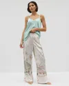 Soma Women's Satin Printed Pajama Pants In Ivory Size Xs |  Mother's Day Pajamas In Tropical Escape Champagne