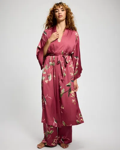 Soma Women's Satin Relaxed Long Robe In Pink Size Small/medium |  Getting Ready Robe In Songbird Floral G Rose