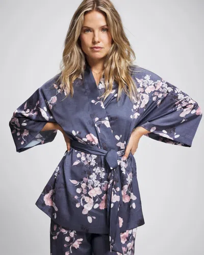 Soma Women's Satin Short Robe In Gray Size Small/medium |  In Floral Dreams Gray