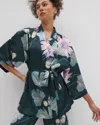 Soma Women's Satin Short Robe In Green Size Large/xl |  In Haven Botanical P Drk Sea