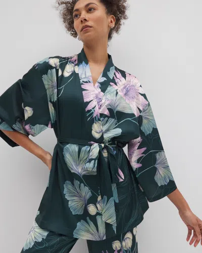 Soma Women's Satin Short Robe In Green Size Large/xl |  In Haven Botanical P Drk Sea