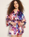 Soma Women's Satin Short Robe In Ivory Size Small/medium |  In Lasting Blooms Champagne