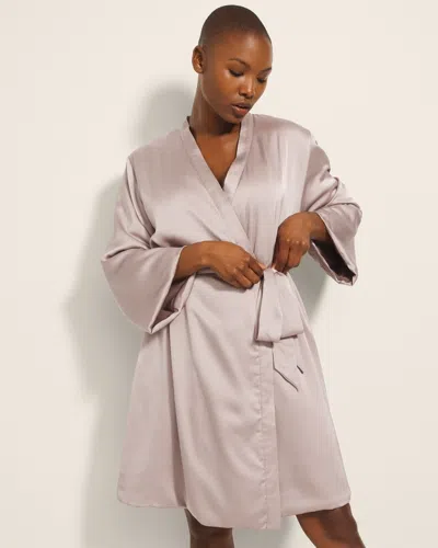 Soma Women's Satin Reversible Short Robe With Plush Interior In Gray Size Xl |  In Silver Taupe