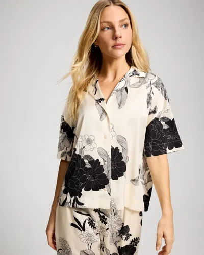Soma Women's Satin Short Sleeve Button Up Pajama Top In Ivory Size Medium |  Pajama Sets In Grand Garden Champ Dreams