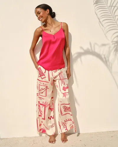 Soma Women's Satin Side Slit Pajama Pants In Red Size Xs |  Pajama Sets In Sea La Vie Grand Cherry