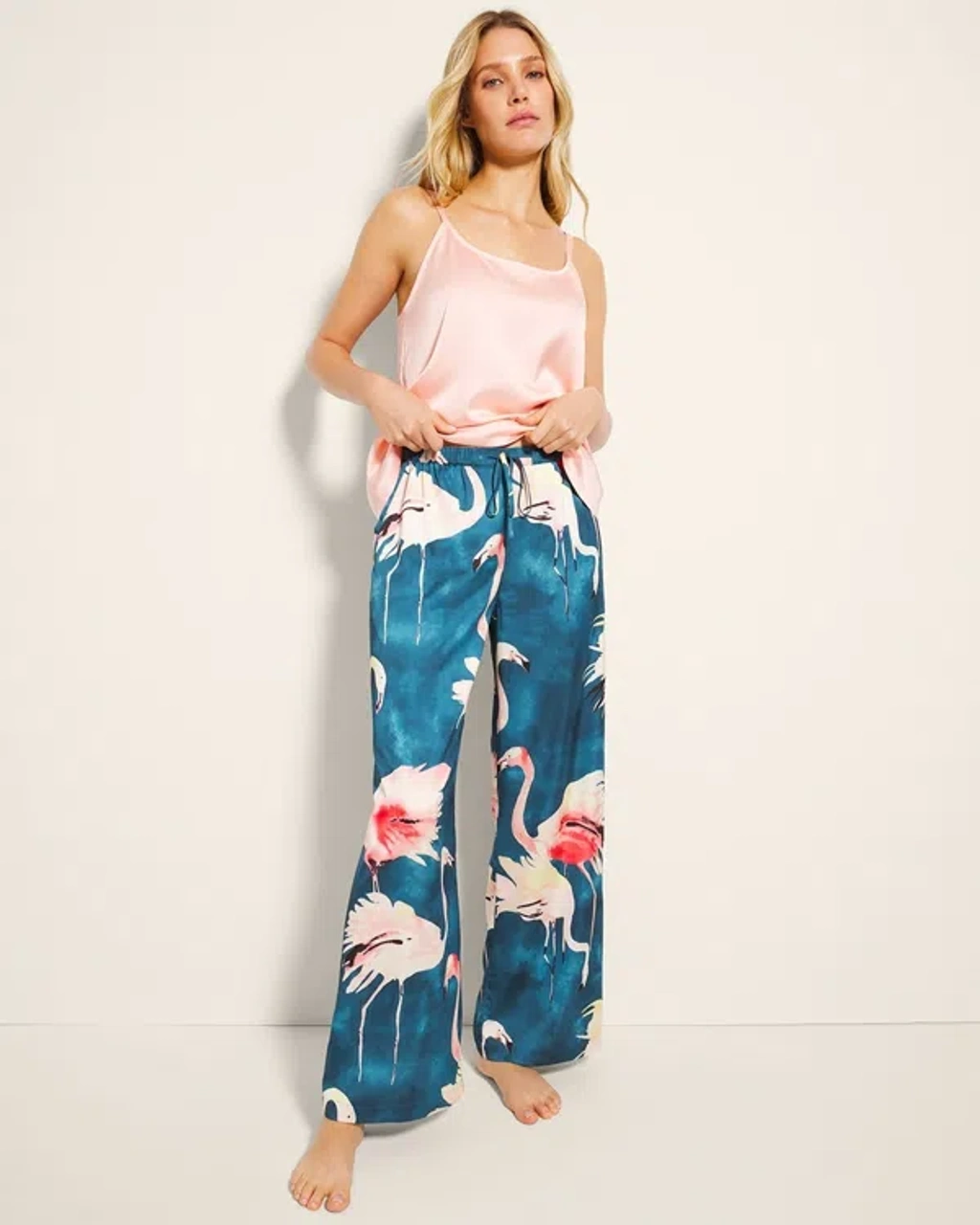 Soma Women's Satin Wide-leg Pajama Pants In Navy Blue Size Small