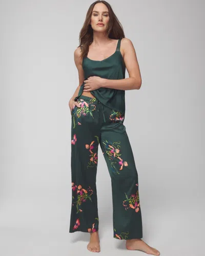 Soma Women's Satin Wide-leg Pajama Pants In Garden Gecko Lush Emerald Size Xs |