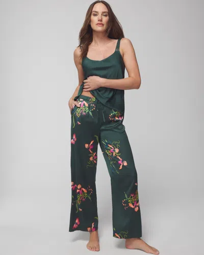 Soma Women's Satin Wide-leg Pajama Pants In Garden Gecko Lush Emerald Size Medium |