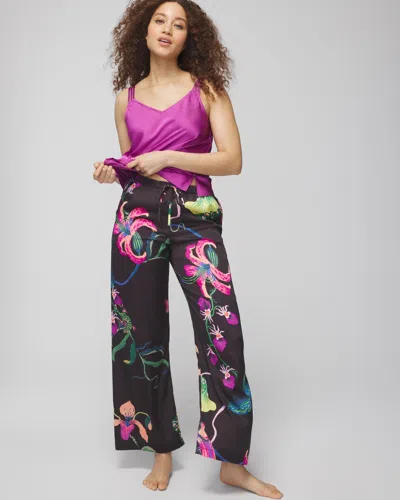 Soma Women's Satin Wide-leg Pajama Pants In Paradise Soiree Black Size Large |