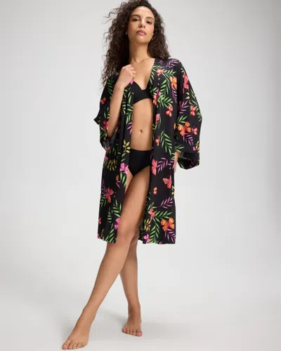 Soma Women's Short Robe In Black Size Small/medium |  Getting Ready Robe In Celestial Garden Black